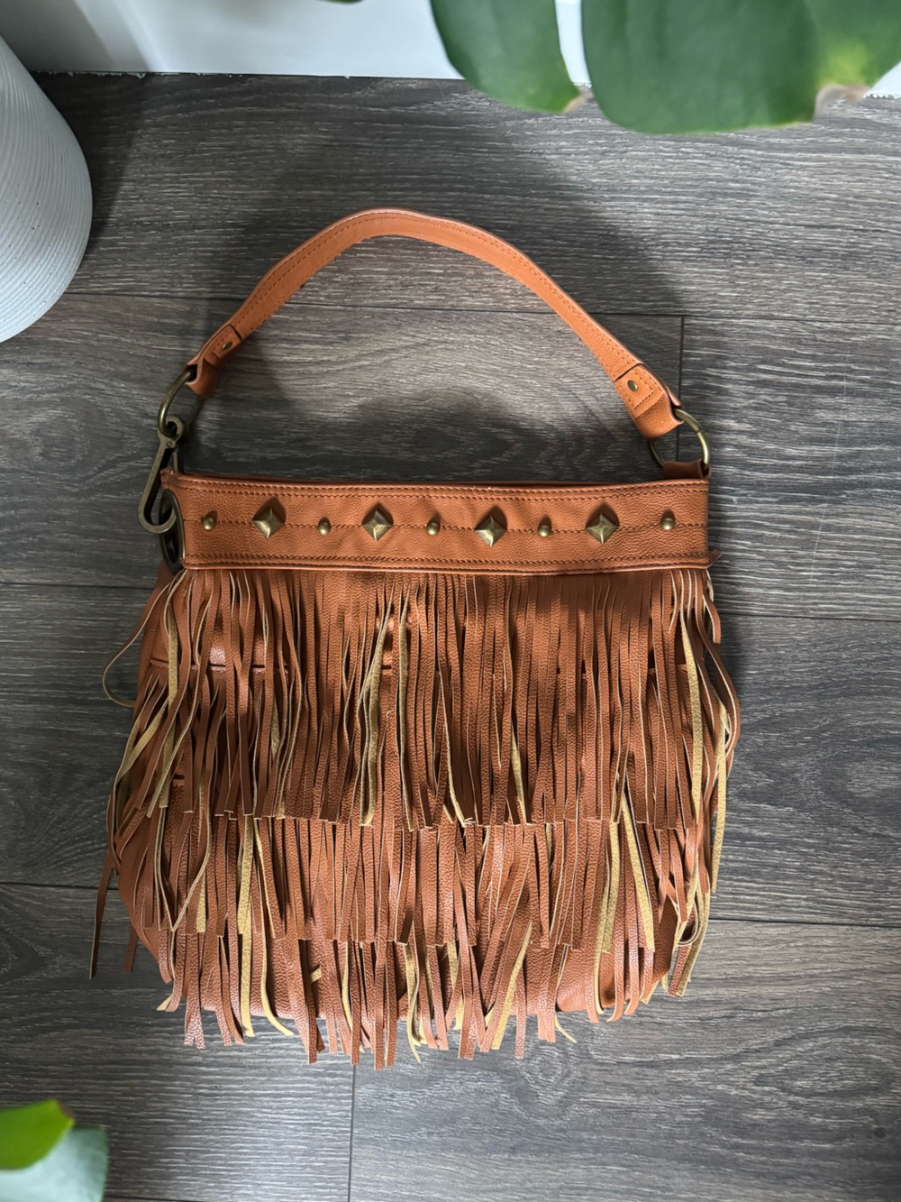 Carlos Santana Boho Studded Fringe Purse Bookbag